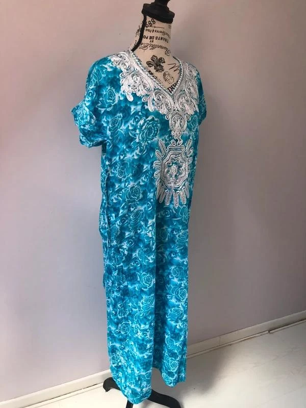 Turquoise embroidered djellaba / caftan-style maxi dress – One Size – photo 9